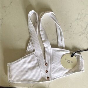 Tularosa White Ribbed Bralette with Button Accents